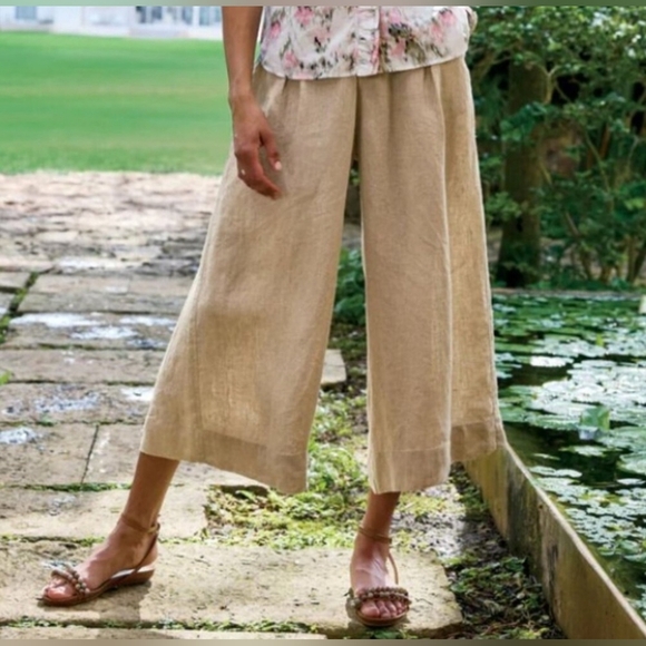 Sundance 'Essie' Flax Wide Leg Crop Pants Size 10 Boho Lagenlook - Picture 2 of 5